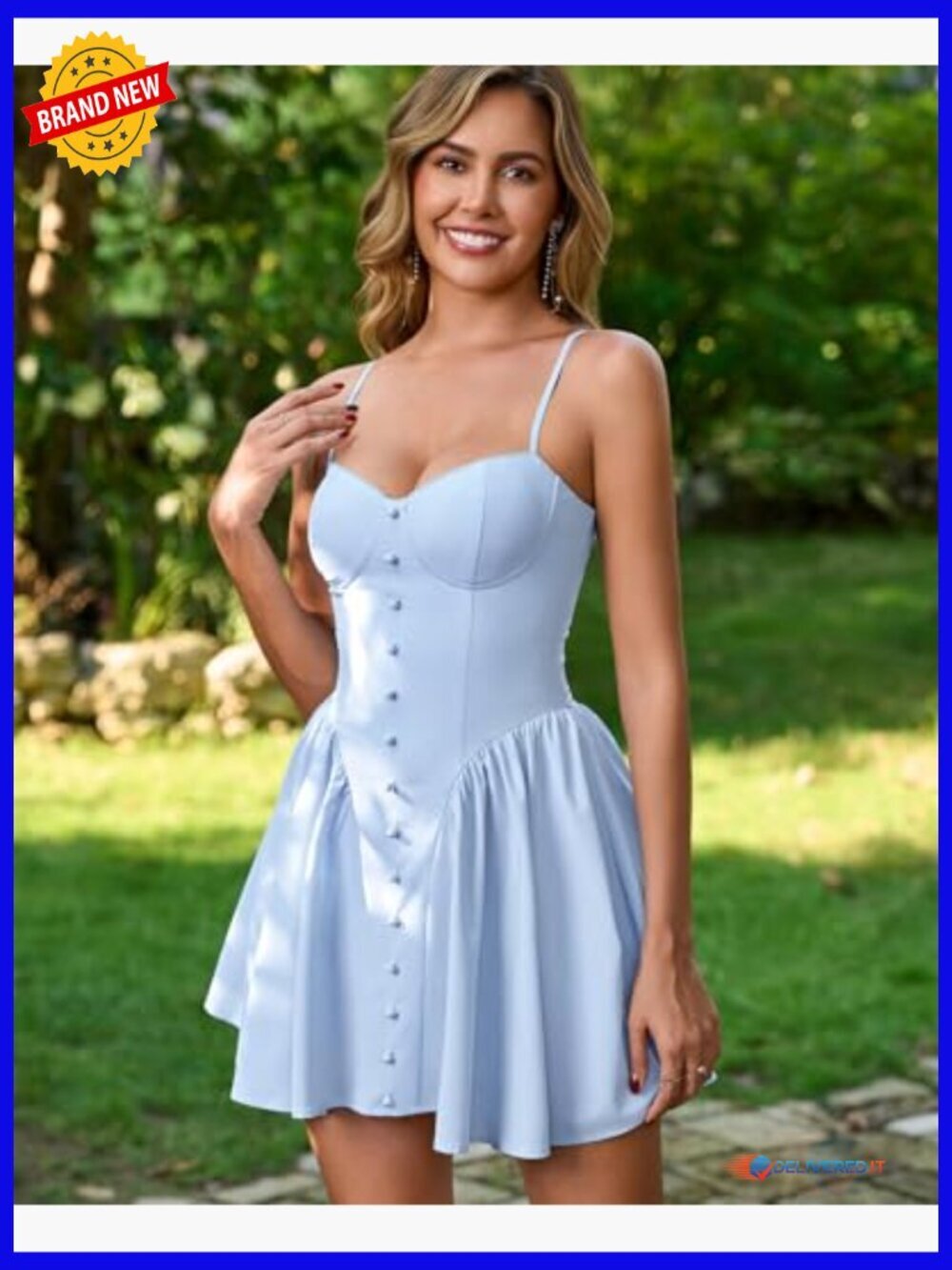 Women's Corset Mini Dress with Lace Up Back, Spaghetti Straps, A-Line Silhouette - Picture 2 of 6